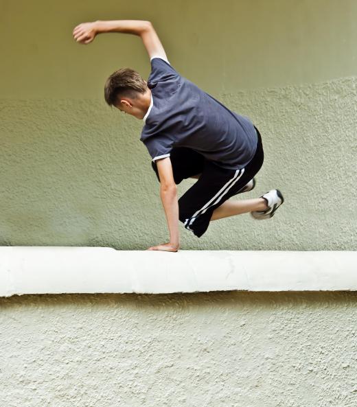 Parkour may include climbing and jumping.