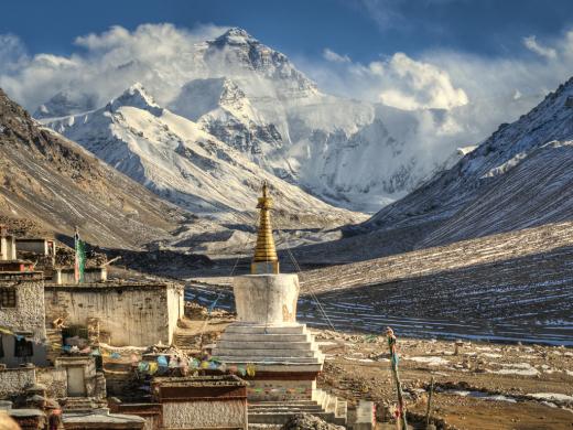 One of the two main routes for climbing Mount Everest begins in Nepal.