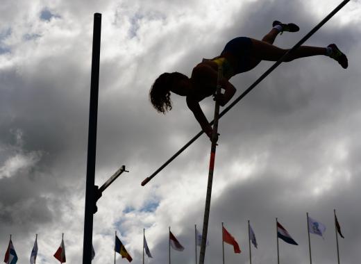 Jumps are made at progressive heights in pole vaulting.