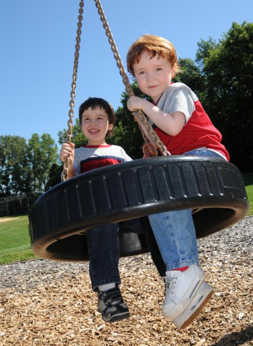 Ropes or chains can be attached to a tire to make a swing.