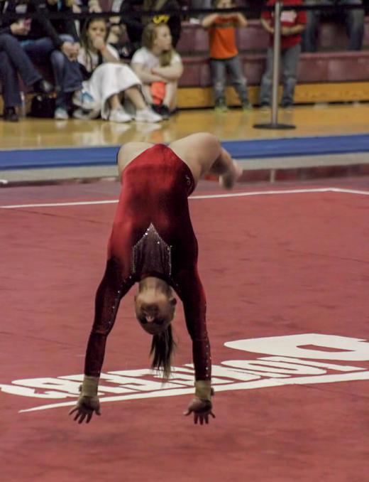 Floor exercises in artistic gymnastics involve jumping and tumbling routines done on a spring board.