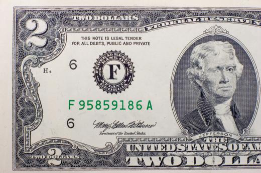 A US $2 banknote. This note is relatively uncommon, so some people might like to collect them.