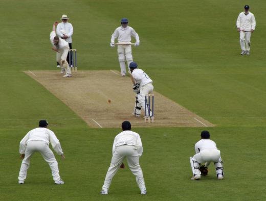 Men playing cricket.