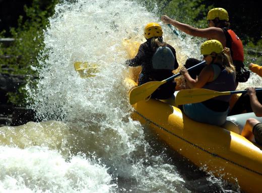 White water rafting uses specialized rubber rafts that are sturdy and flexible.