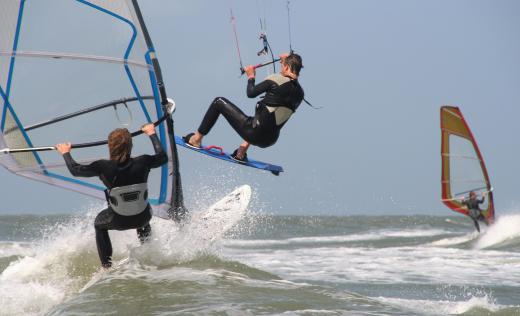 Sailboards, also known as windboards, are used in the sport of windsurfing.