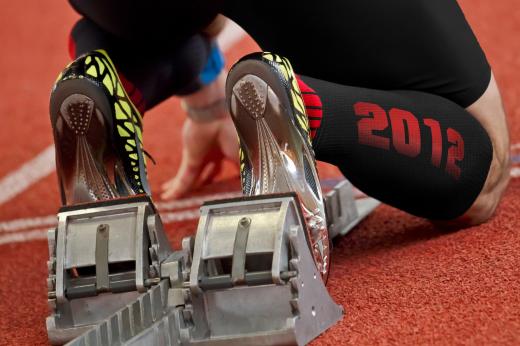 A runner getting ready to compete in a track and field event.