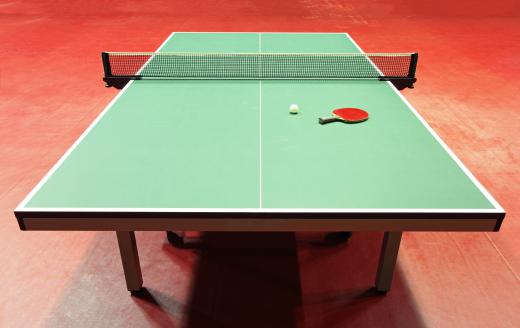 Table tennis table, with competition level flooring.